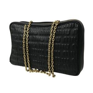 Miu MiuEmbossed Chain Shoulder Bag Black
